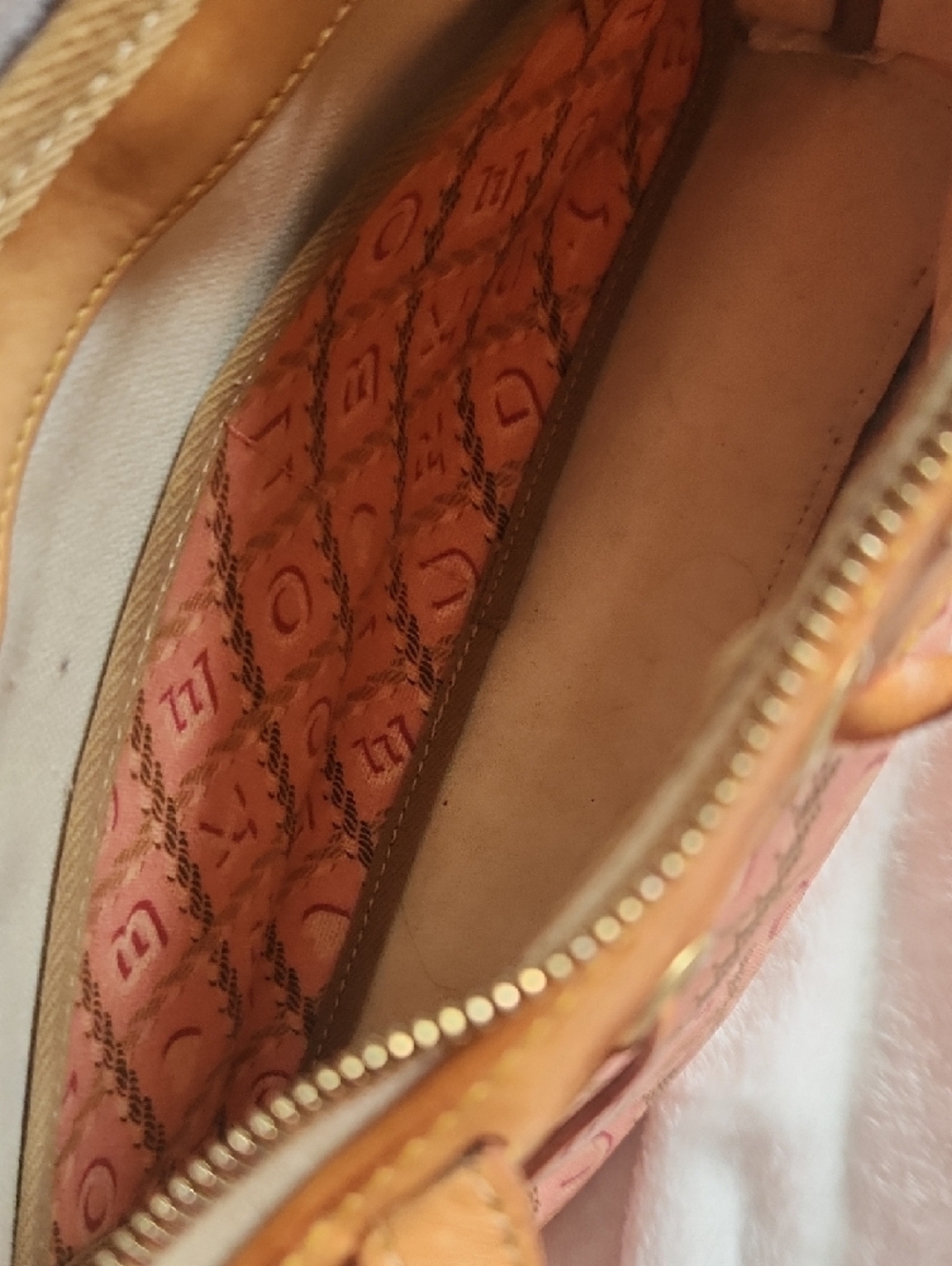 Dooney And Bourke Pink Patterned Drawstring Tote Bag with Brown Trim - Picture 6 of 6